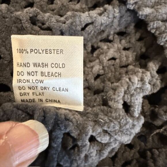 POL Chenille Open Knit Sweater Drop Shoulder Dark Gray Stretchy Size Large - Picture 8 of 11
